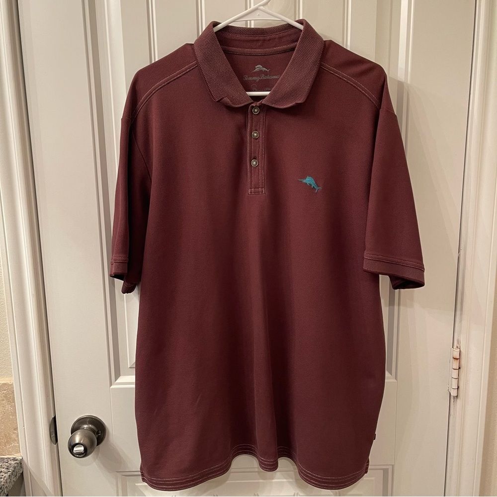 Tommy Bahama Polo Men's XL Red Burgundy Maroon Teal Aqua Short Sleeve Supima